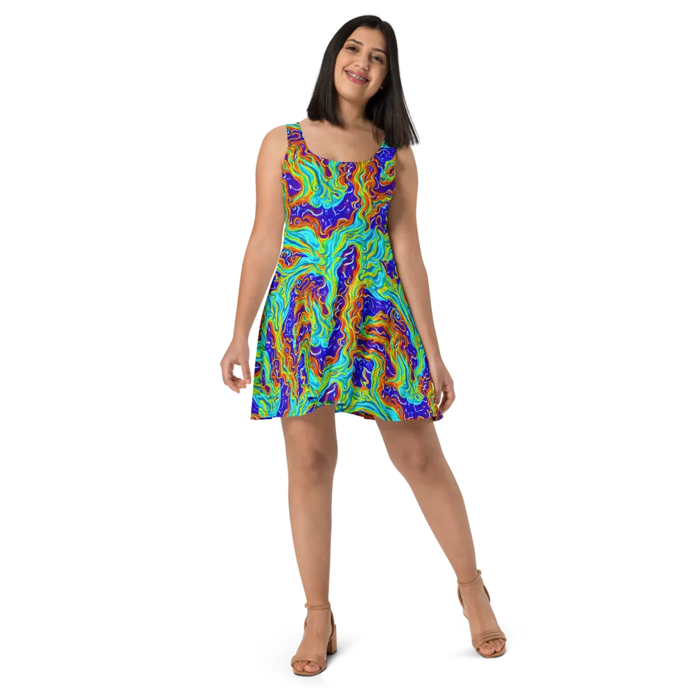 Liquid Carnival on Skater Dress — Front