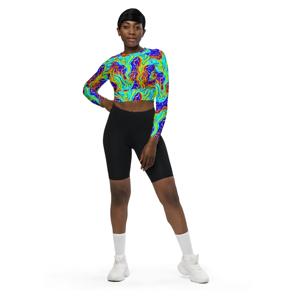 Liquid Carnival on Long Sleeve Crop Top — Front