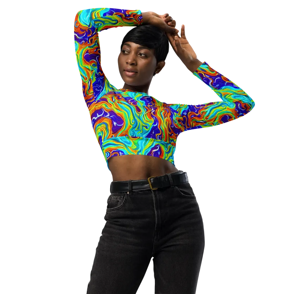 Liquid Carnival on Long Sleeve Crop Top — Front