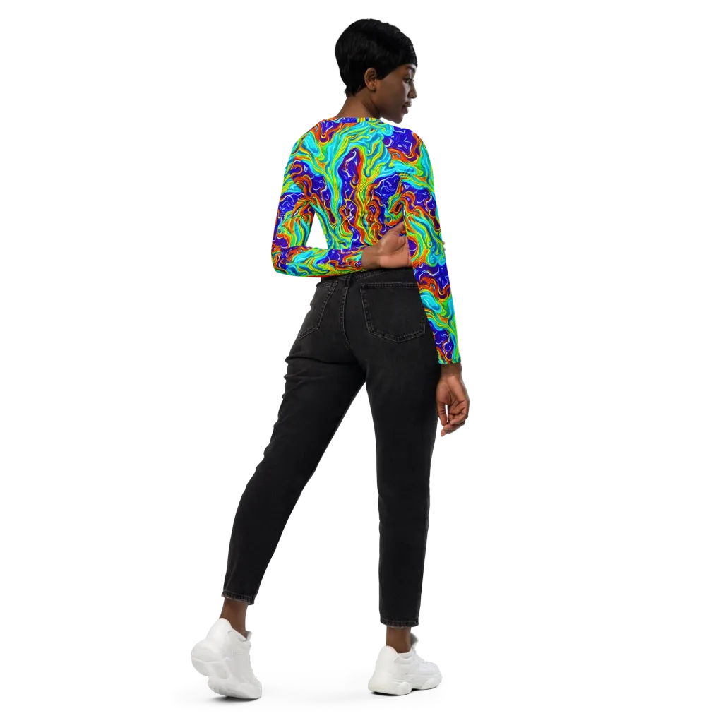 Liquid Carnival on Long Sleeve Crop Top — Right Back