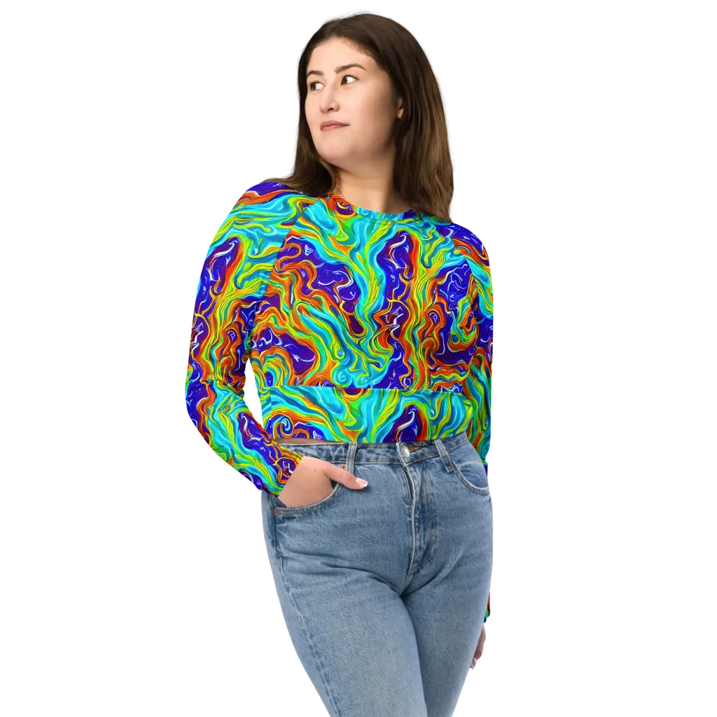 Liquid Carnival on Long Sleeve Crop Top — Front
