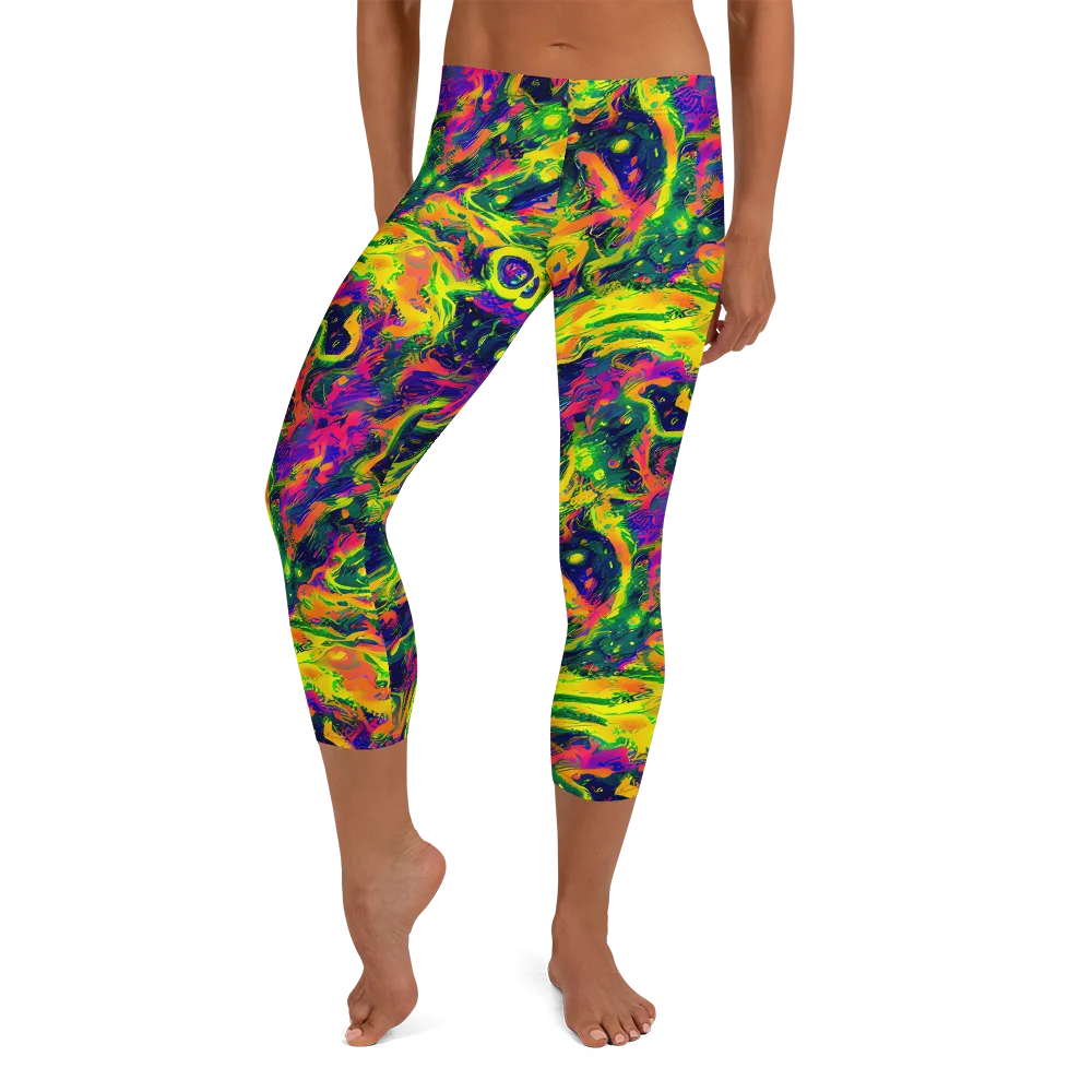 Fluorescent Frenzy on Capri Leggings — Front