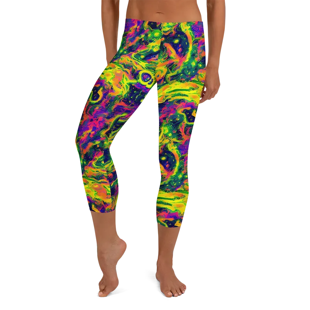 Fluorescent Frenzy on Capri Leggings — Front