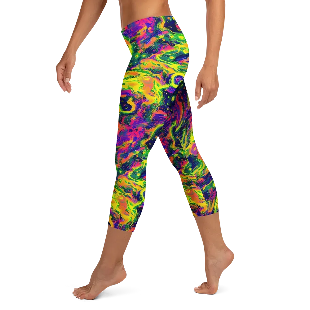 Fluorescent Frenzy on Capri Leggings — Left
