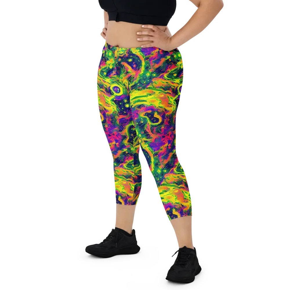 Fluorescent Frenzy on Capri Leggings — Front