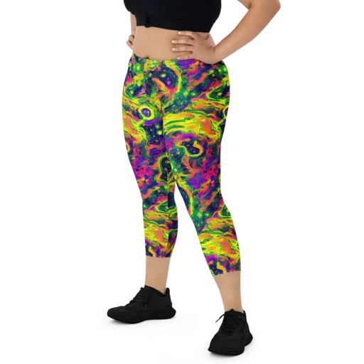 Fluorescent Frenzy on a Capri Leggings