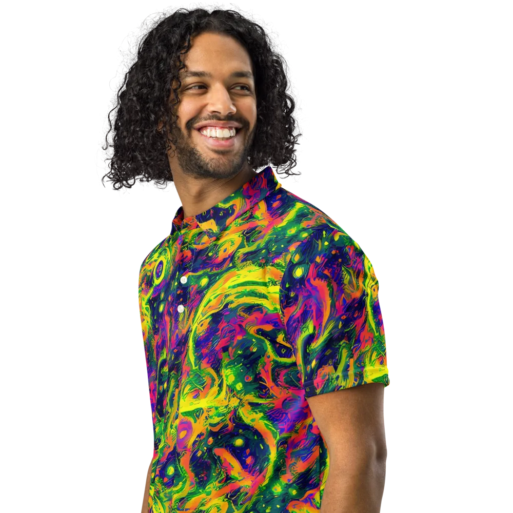 Fluorescent Frenzy on Men's Slim Fit Polo Shirt — Left Front