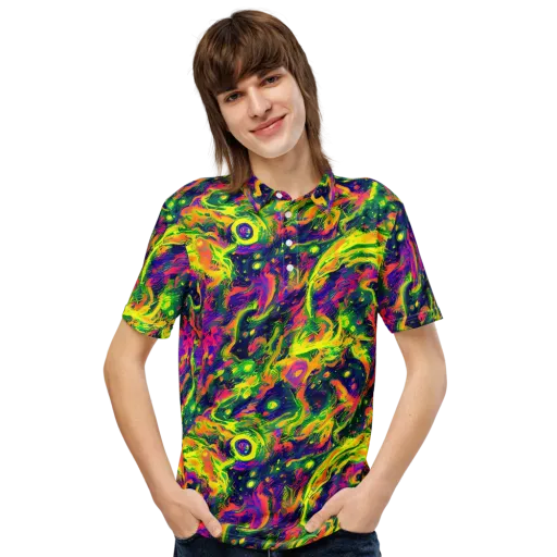Fluorescent Frenzy on a Men's Slim Fit Polo Shirt
