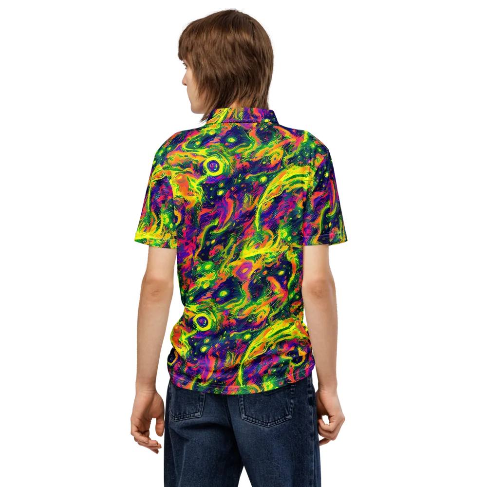 Fluorescent Frenzy on Men's Slim Fit Polo Shirt — Back