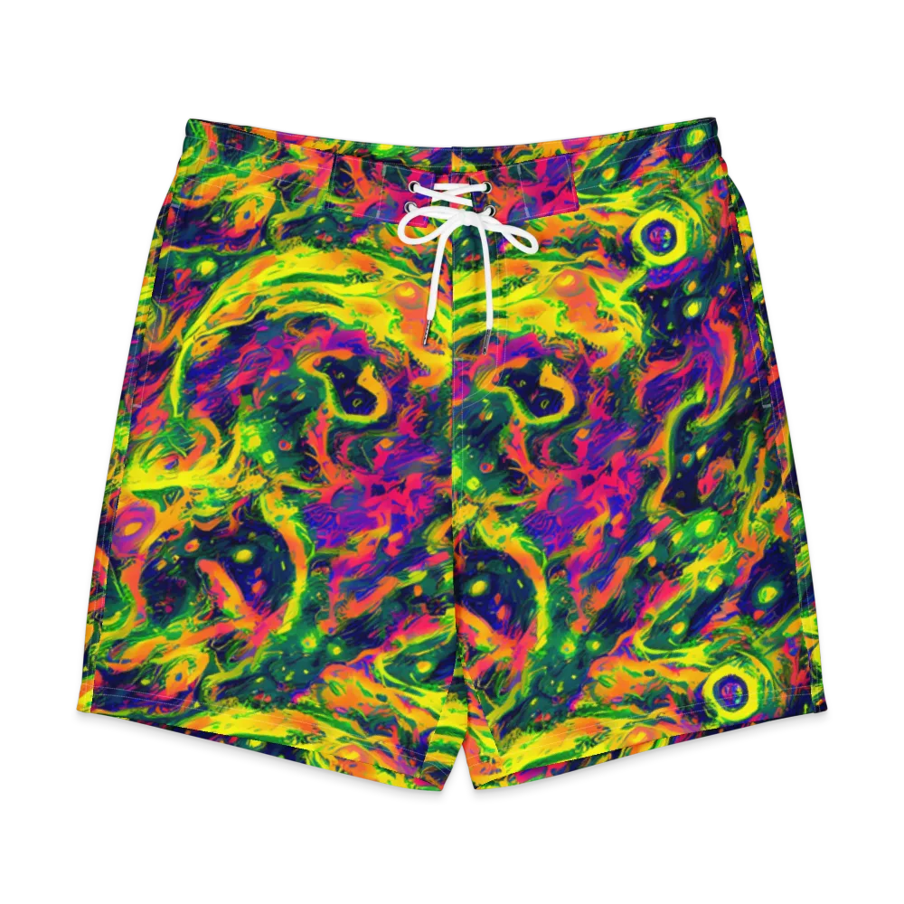 Fluorescent Frenzy on Men's Board Shorts — Front