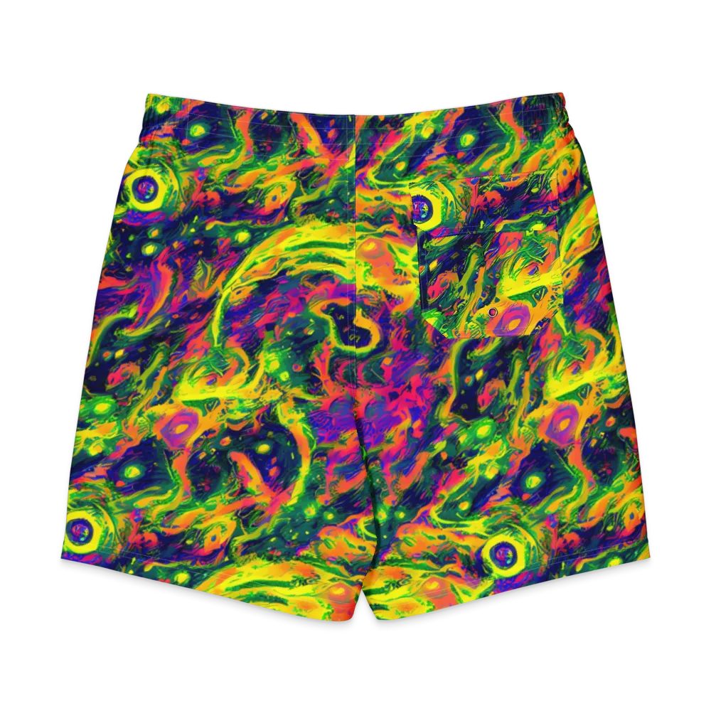 Fluorescent Frenzy on Men's Board Shorts — Back