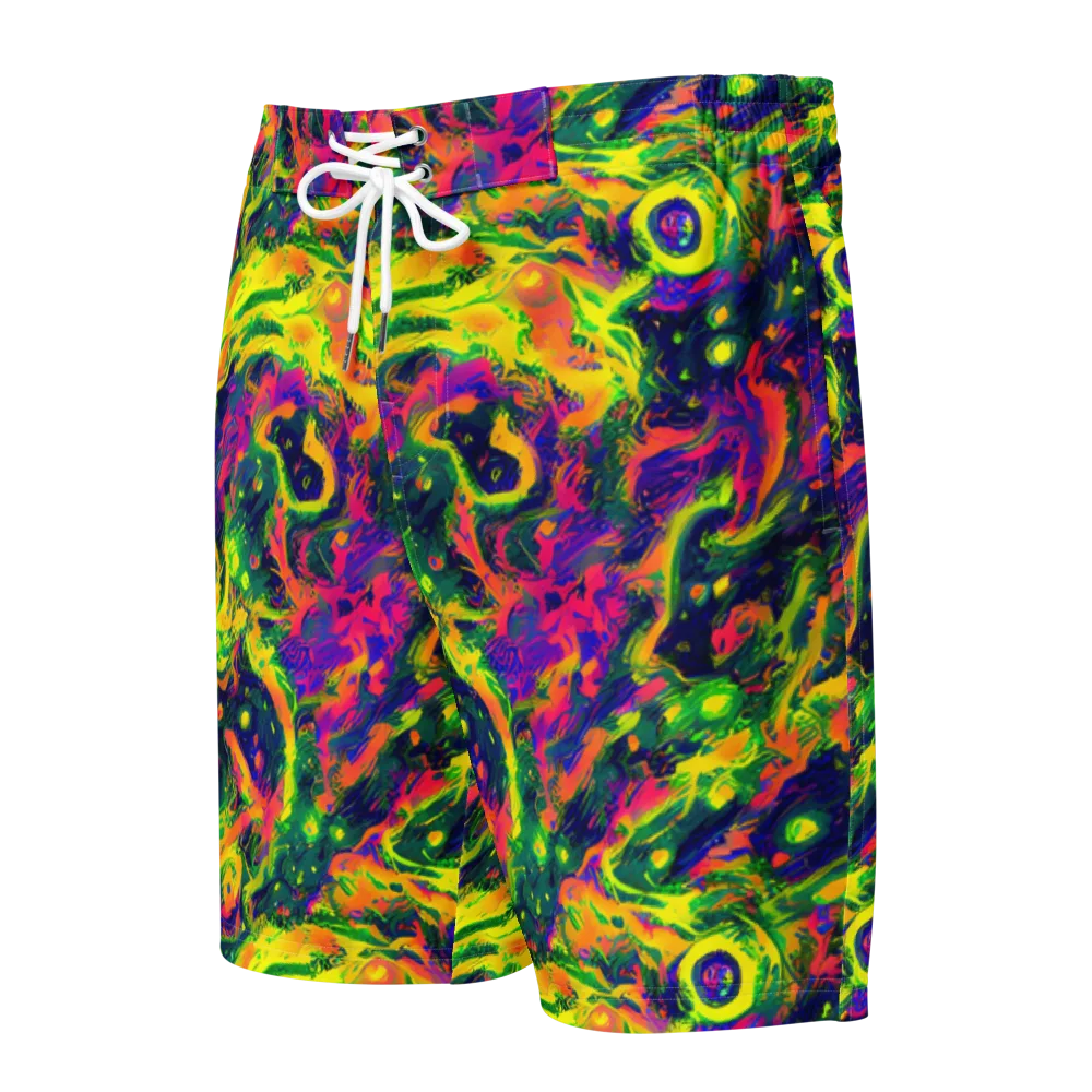 Fluorescent Frenzy on Men's Board Shorts — Front