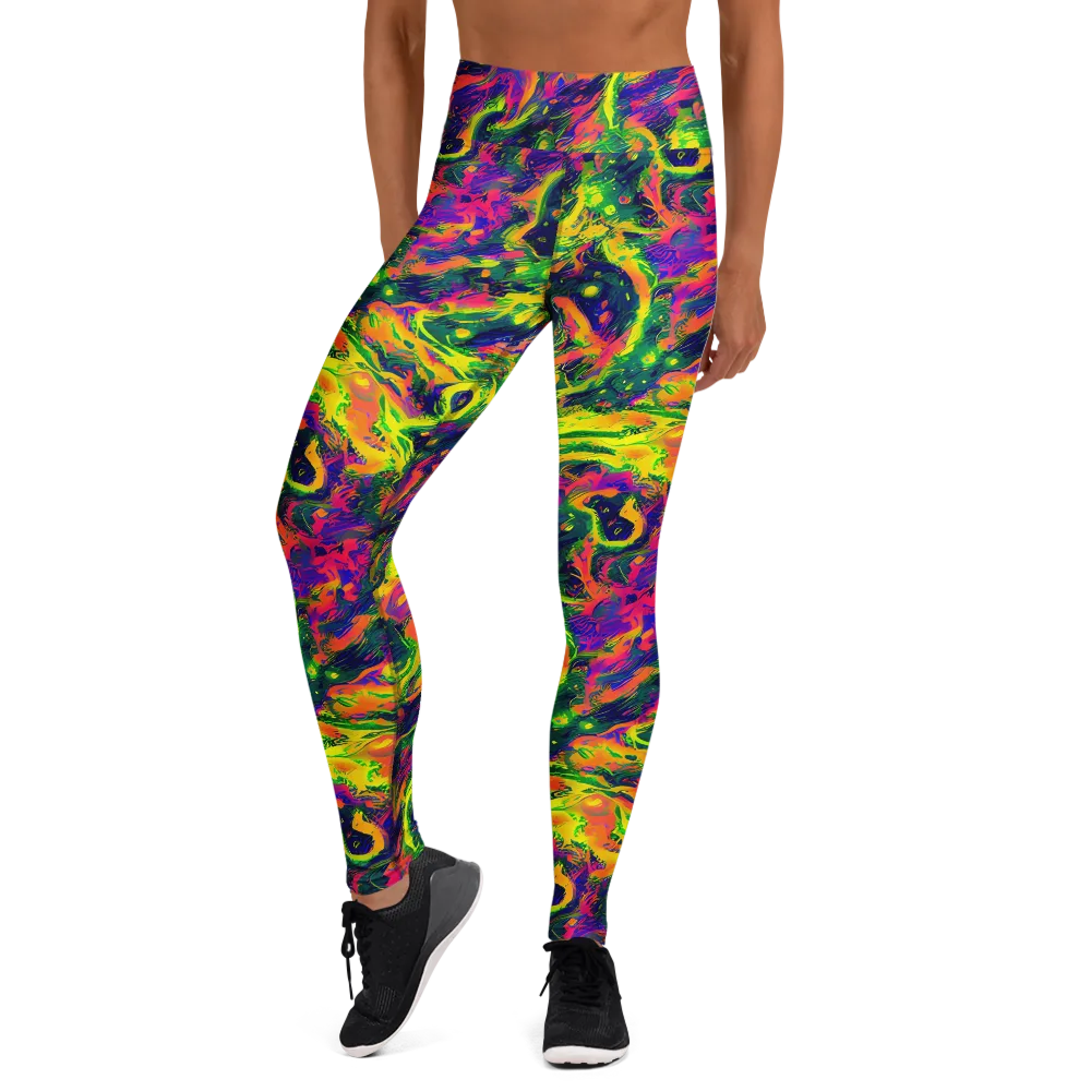 Fluorescent Frenzy on Yoga Leggings — Front