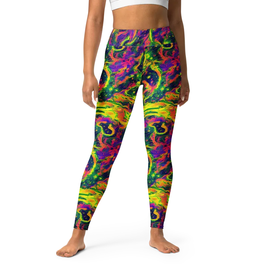 Fluorescent Frenzy on Yoga Leggings — Front
