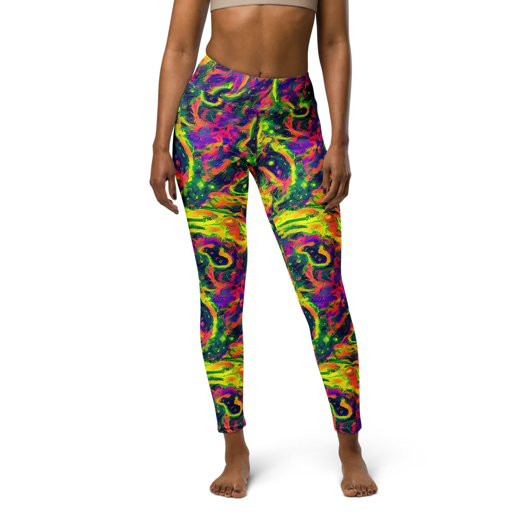 Fluorescent Frenzy on Yoga Leggings — Front