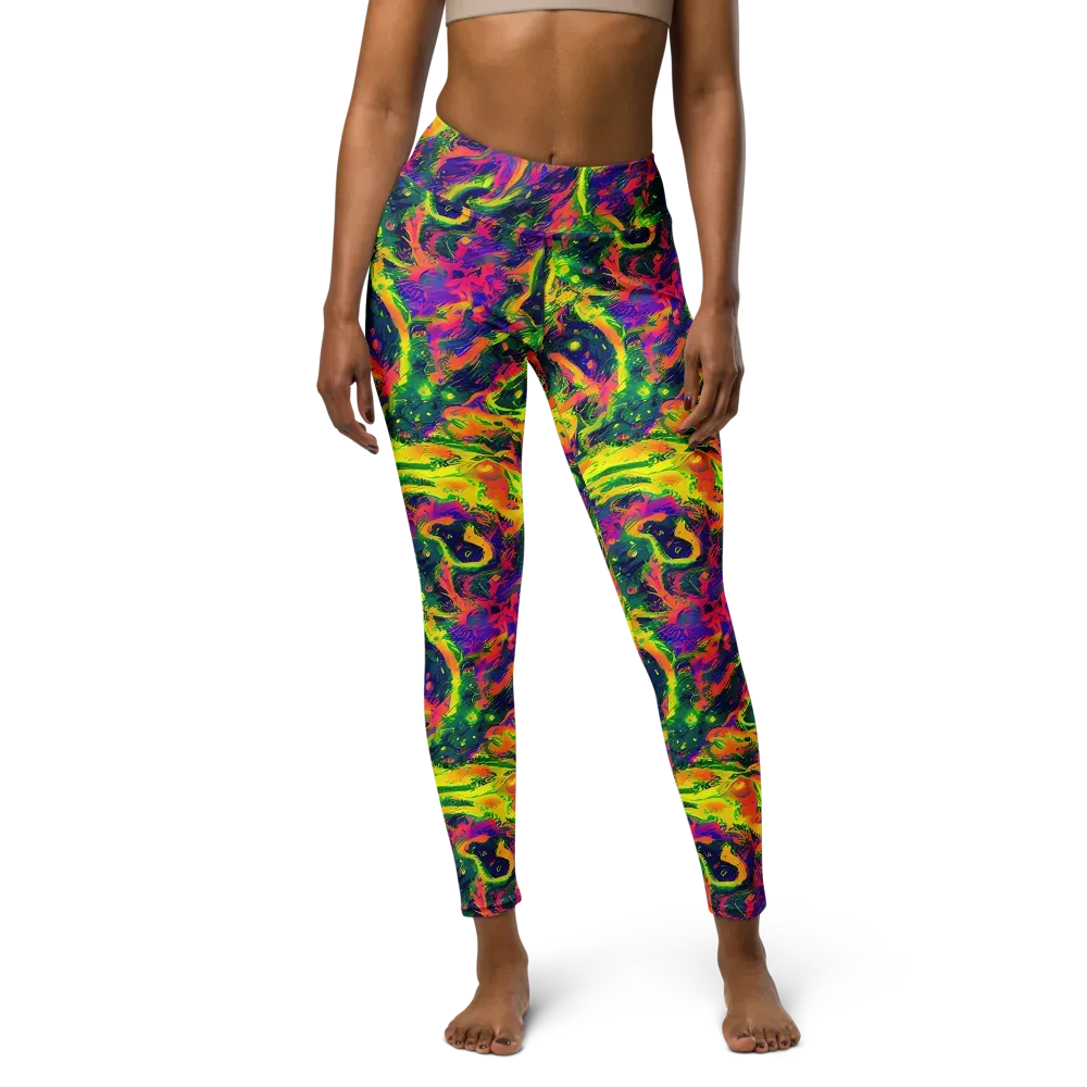 Fluorescent Frenzy on Yoga Leggings — Front