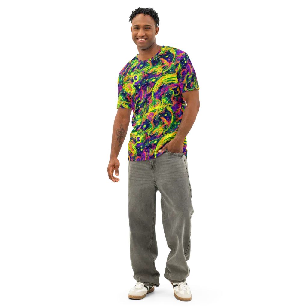 Fluorescent Frenzy on Men's Cotton Crew Neck T-Shirt — Front