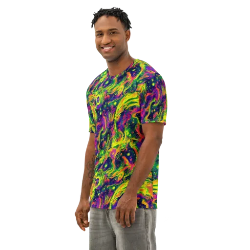 Fluorescent Frenzy on a Men's Cotton Crew Neck T-Shirt
