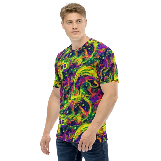 Fluorescent Frenzy on a Men's Crew Neck T-Shirt