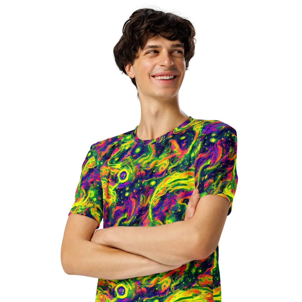 Fluorescent Frenzy on Men's Crew Neck T-Shirt — Left Front