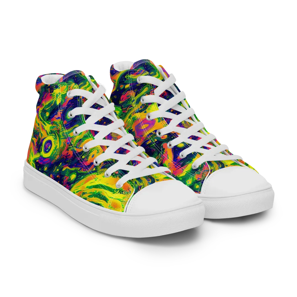 Fluorescent Frenzy on Men's High Top Canvas Shoes — Right Front
