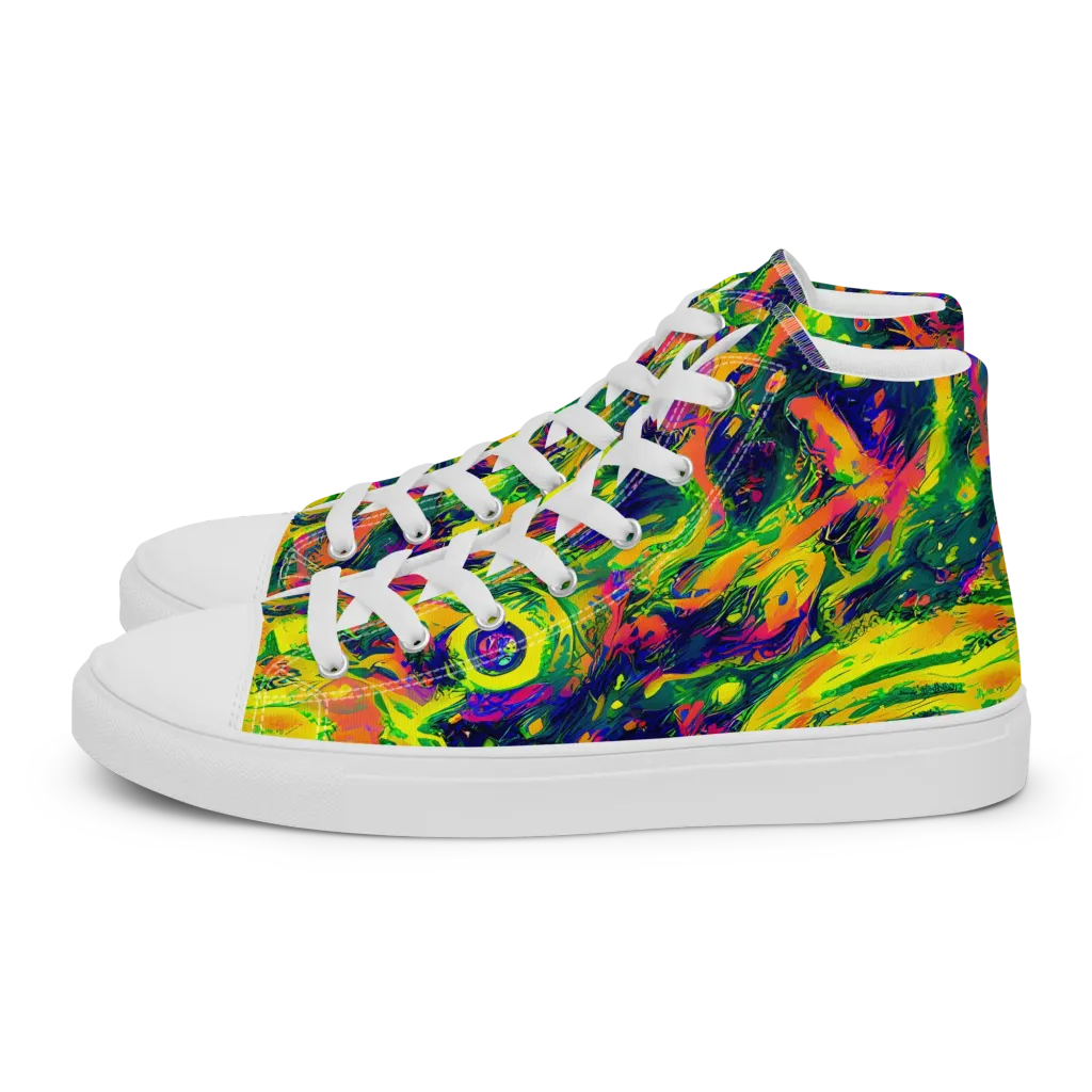 Fluorescent Frenzy on Men's High Top Canvas Shoes — Left