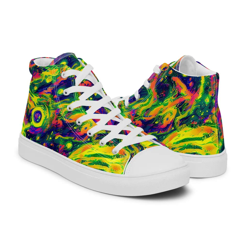 Fluorescent Frenzy on Men's High Top Canvas Shoes — Right