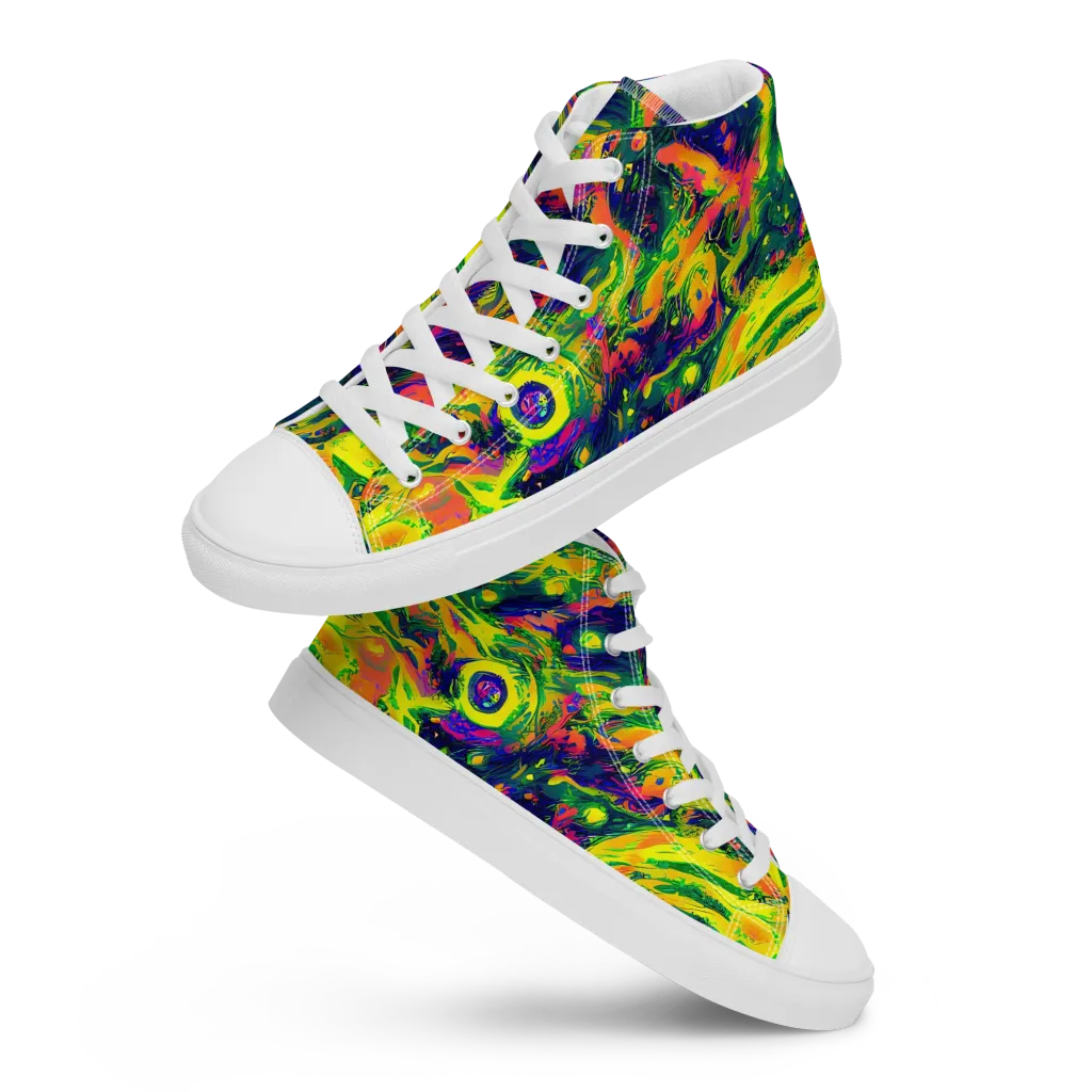 Fluorescent Frenzy on Men's High Top Canvas Shoes — Front