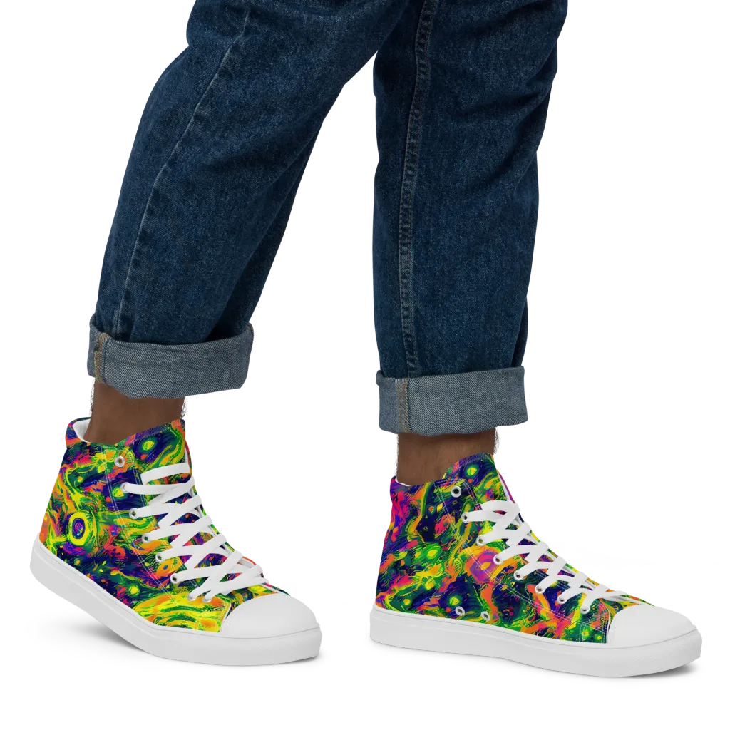 Fluorescent Frenzy on Men's High Top Canvas Shoes — Right