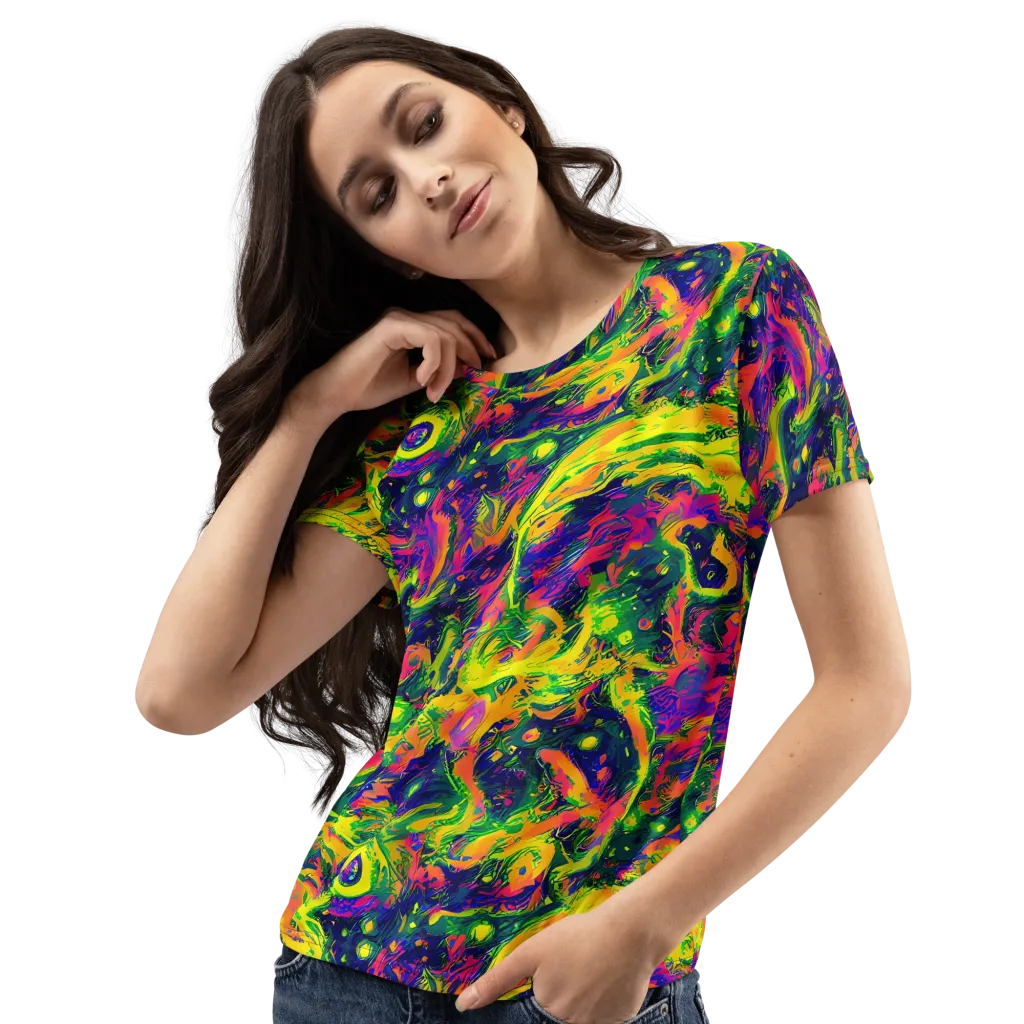Fluorescent Frenzy on Women's Crew Neck T-Shirt — Left Front