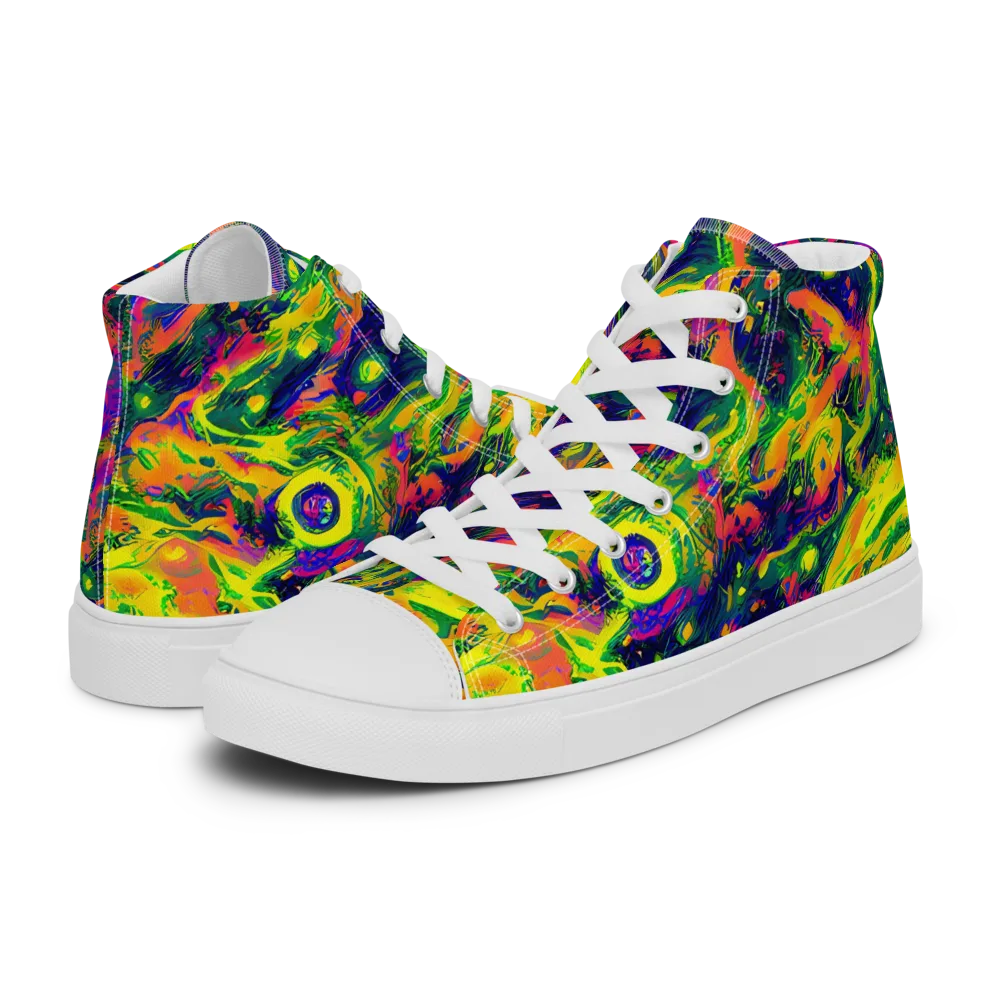 Fluorescent Frenzy on Women's High Top Canvas Shoes — Left