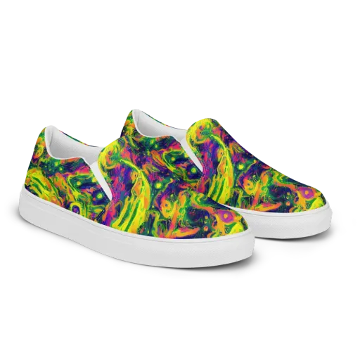Fluorescent Frenzy on a Men's Slip-On Canvas Shoes