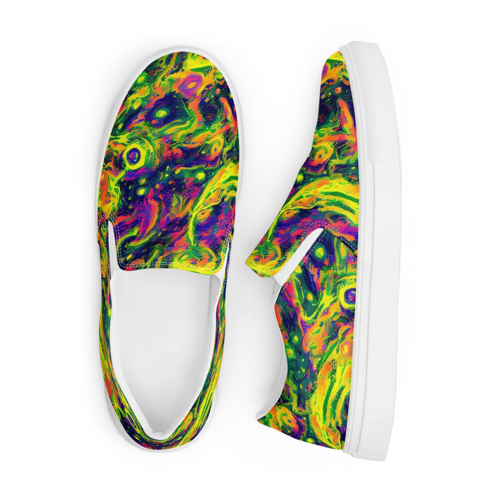 Fluorescent Frenzy on Men's Slip-On Canvas Shoes — Front