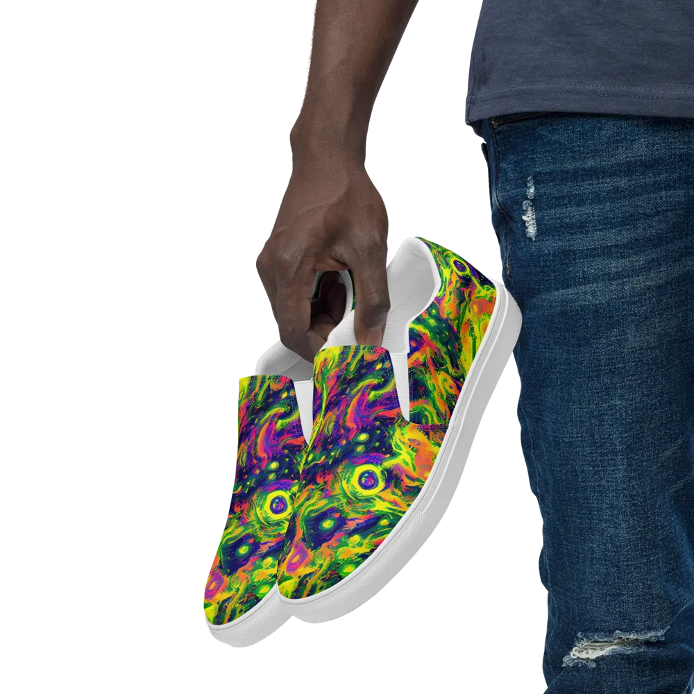 Fluorescent Frenzy on Men's Slip-On Canvas Shoes — Left Front