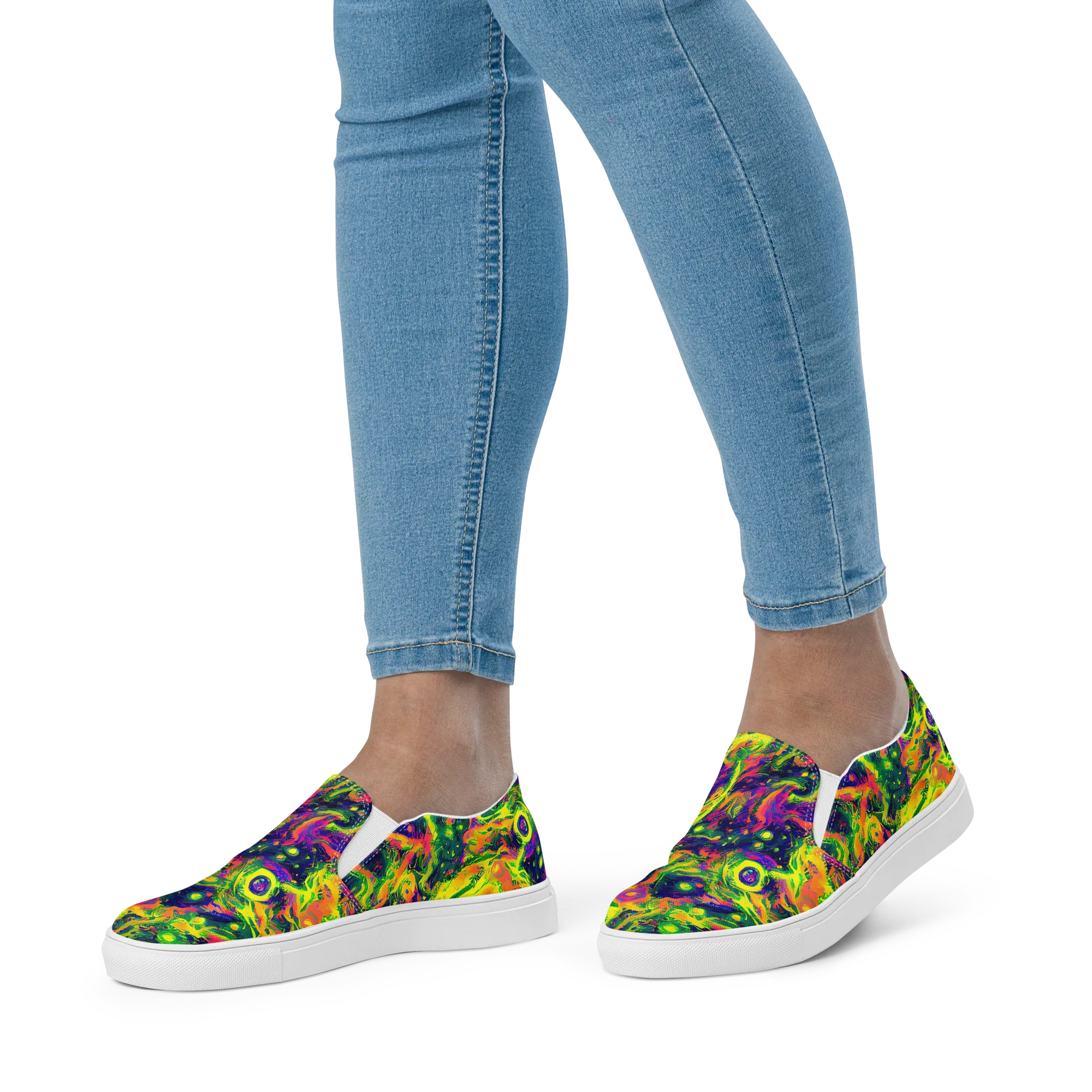 Fluorescent Frenzy on Women's Slip-On Canvas Shoes — Front