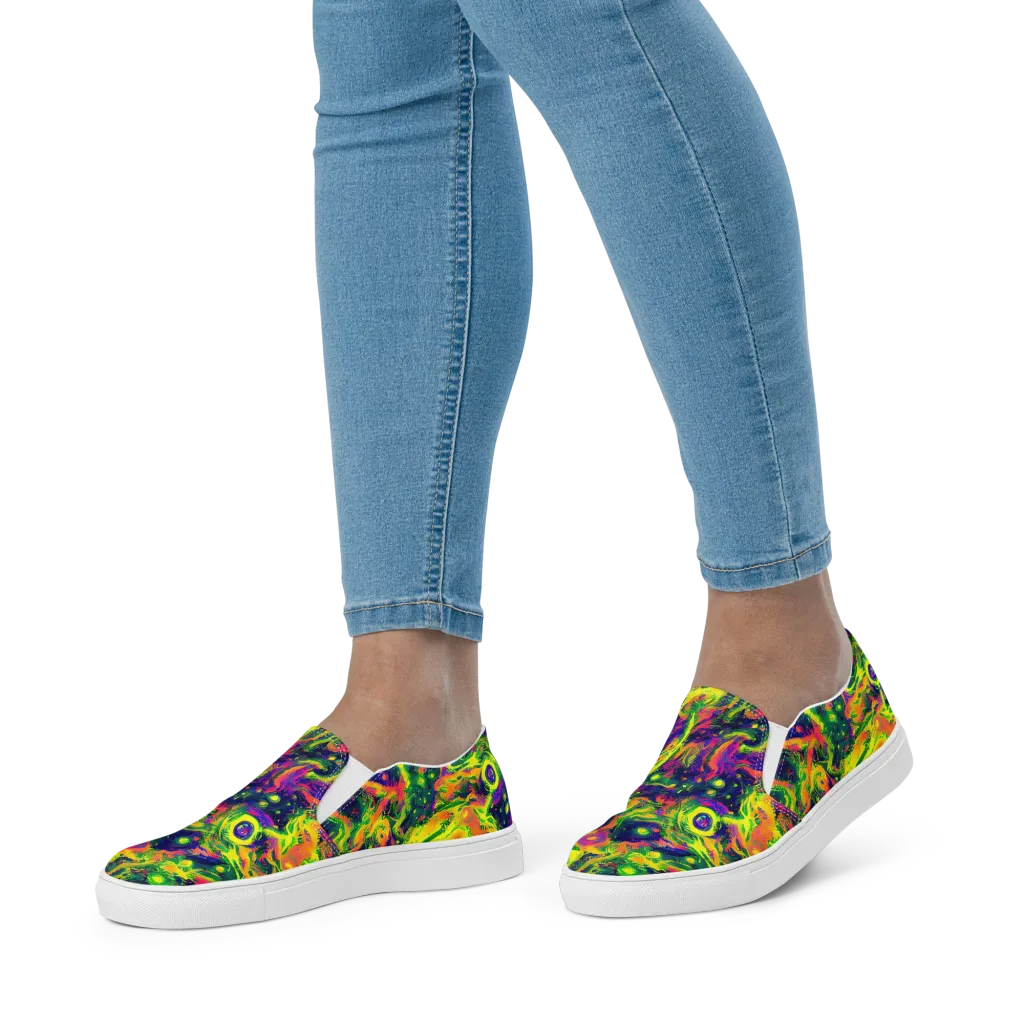 Fluorescent Frenzy on Women's Slip-On Canvas Shoes — Front