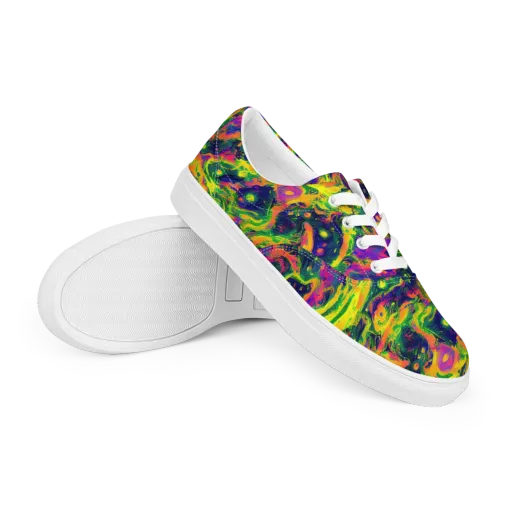 Fluorescent Frenzy on a Men's Lace-Up Canvas Shoes