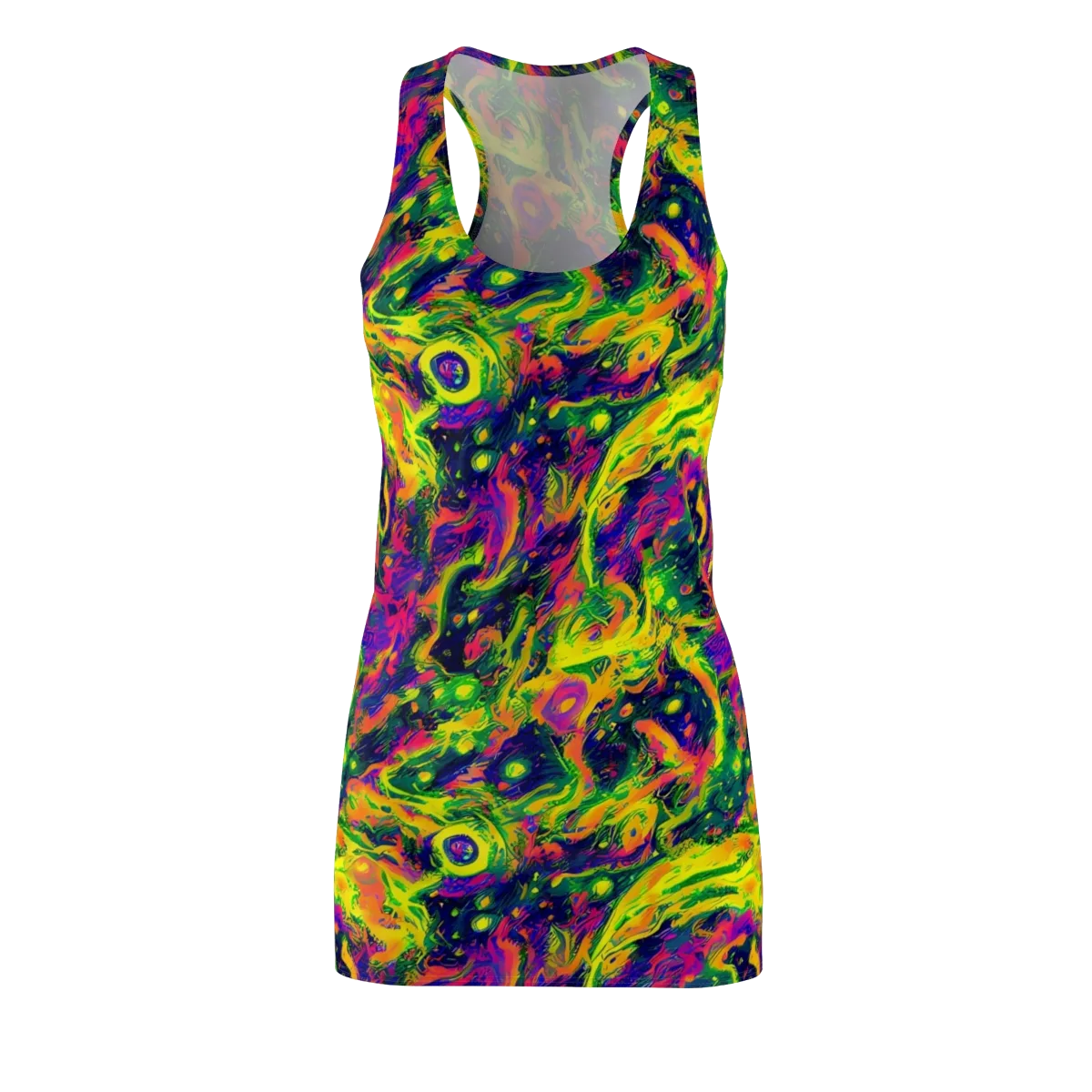 Fluorescent Frenzy on Racerback Dress — Front