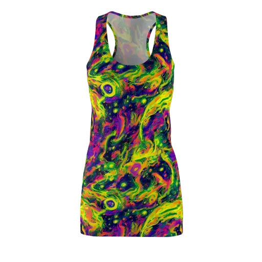 Fluorescent Frenzy on a Racerback Dress