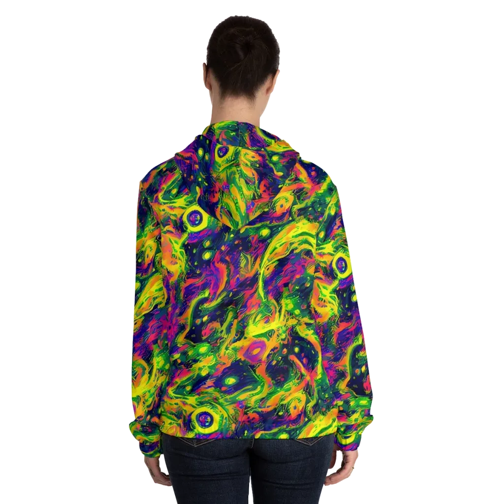Fluorescent Frenzy on Women's Full-Zip Hoodie — Back On Person