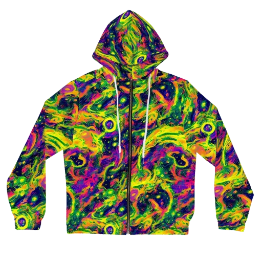 Fluorescent Frenzy on a Women's Full-Zip Hoodie
