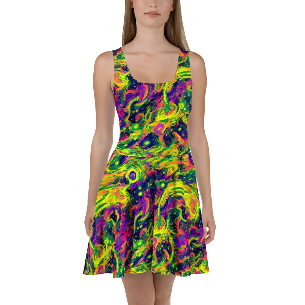 Fluorescent Frenzy on Skater Dress — Front