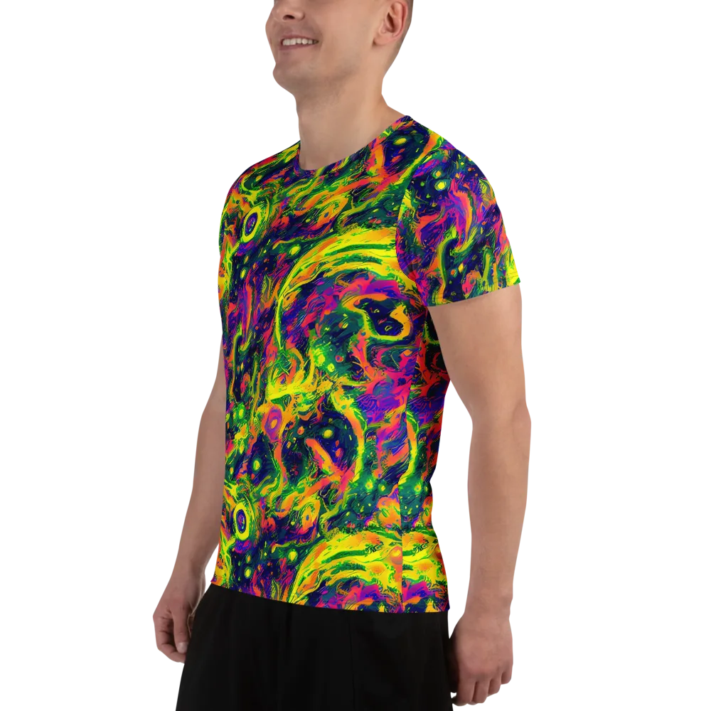 Fluorescent Frenzy on Men's Athletic T-Shirt — Left