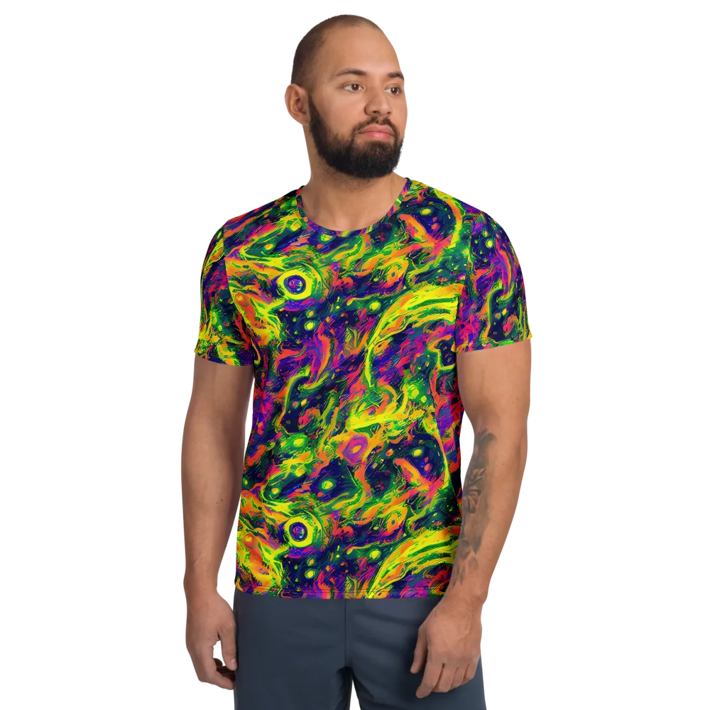 Fluorescent Frenzy on Men's Athletic T-Shirt — Front