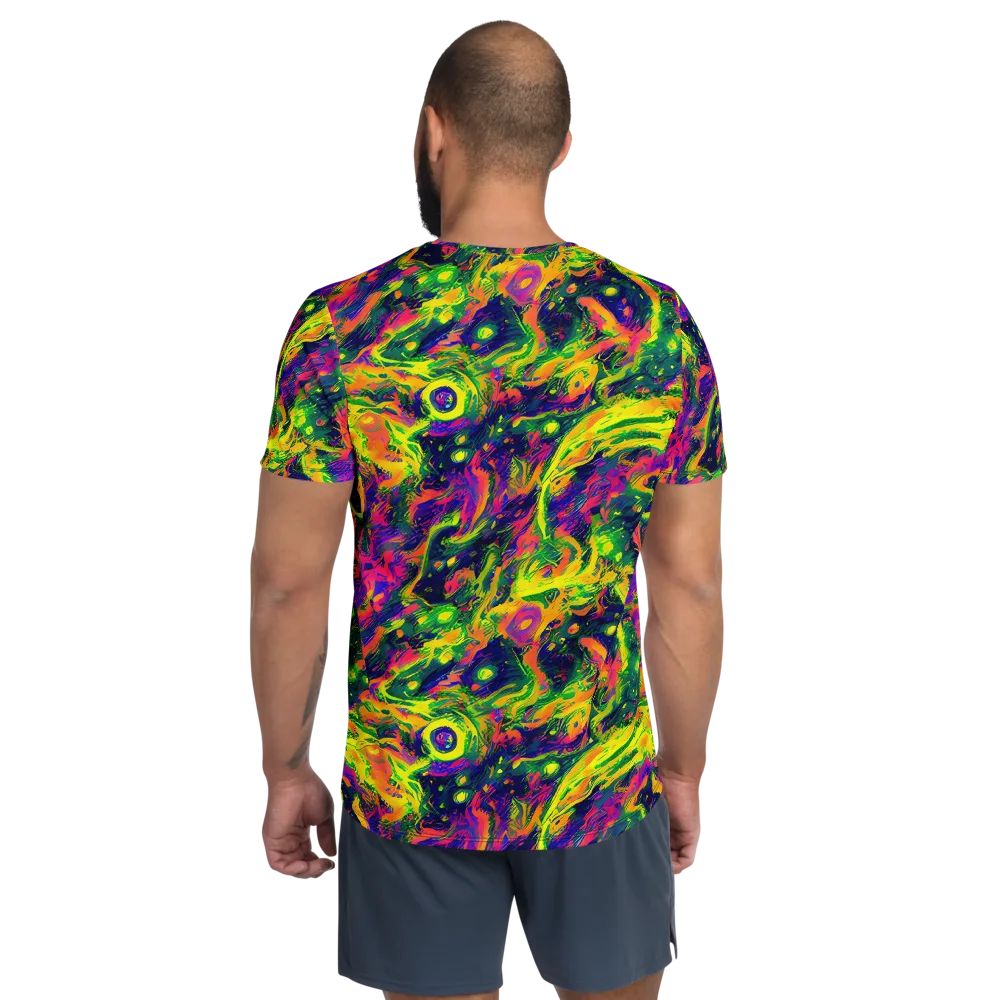 Fluorescent Frenzy on Men's Athletic T-Shirt — Back