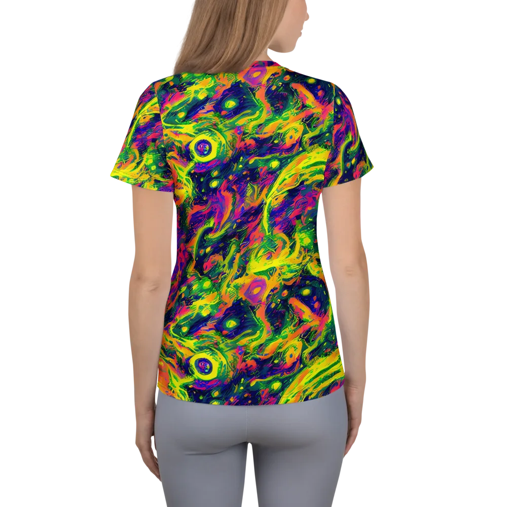 Fluorescent Frenzy on Women's Athletic T-Shirt — Back