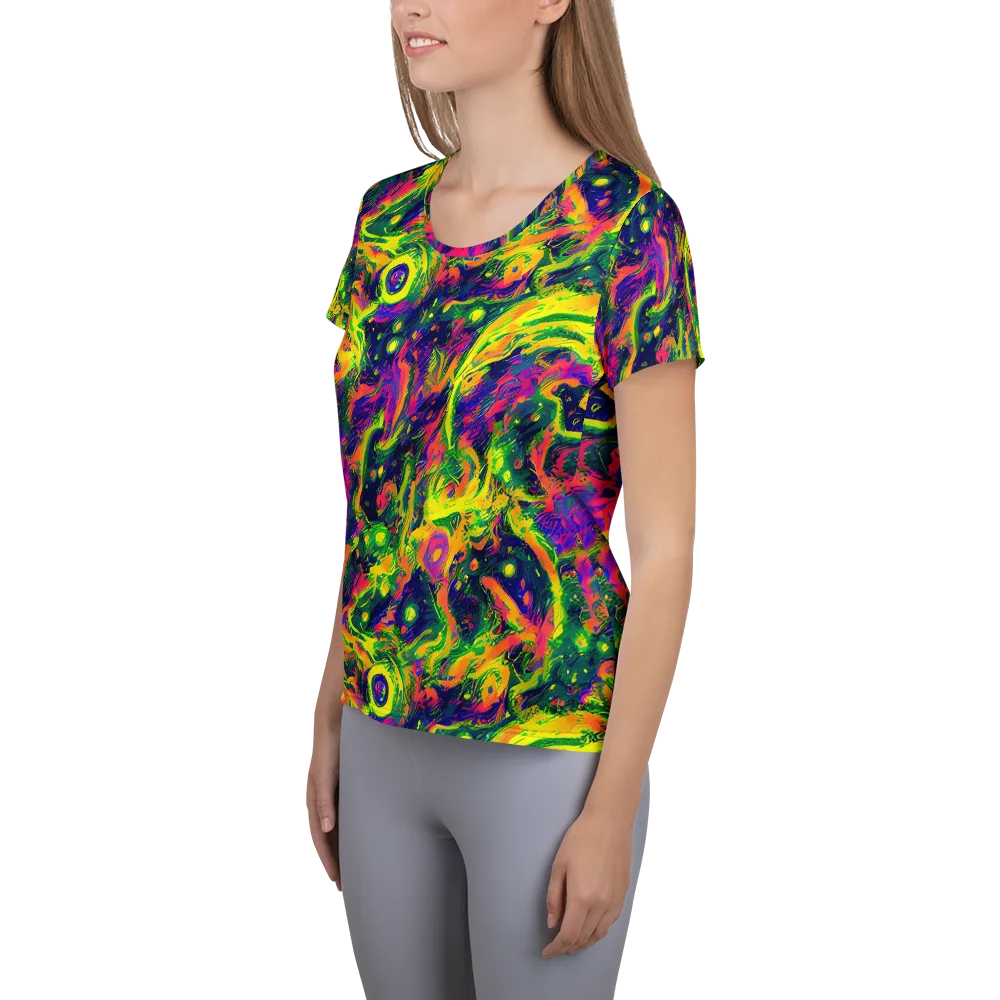 Fluorescent Frenzy on Women's Athletic T-Shirt — Left