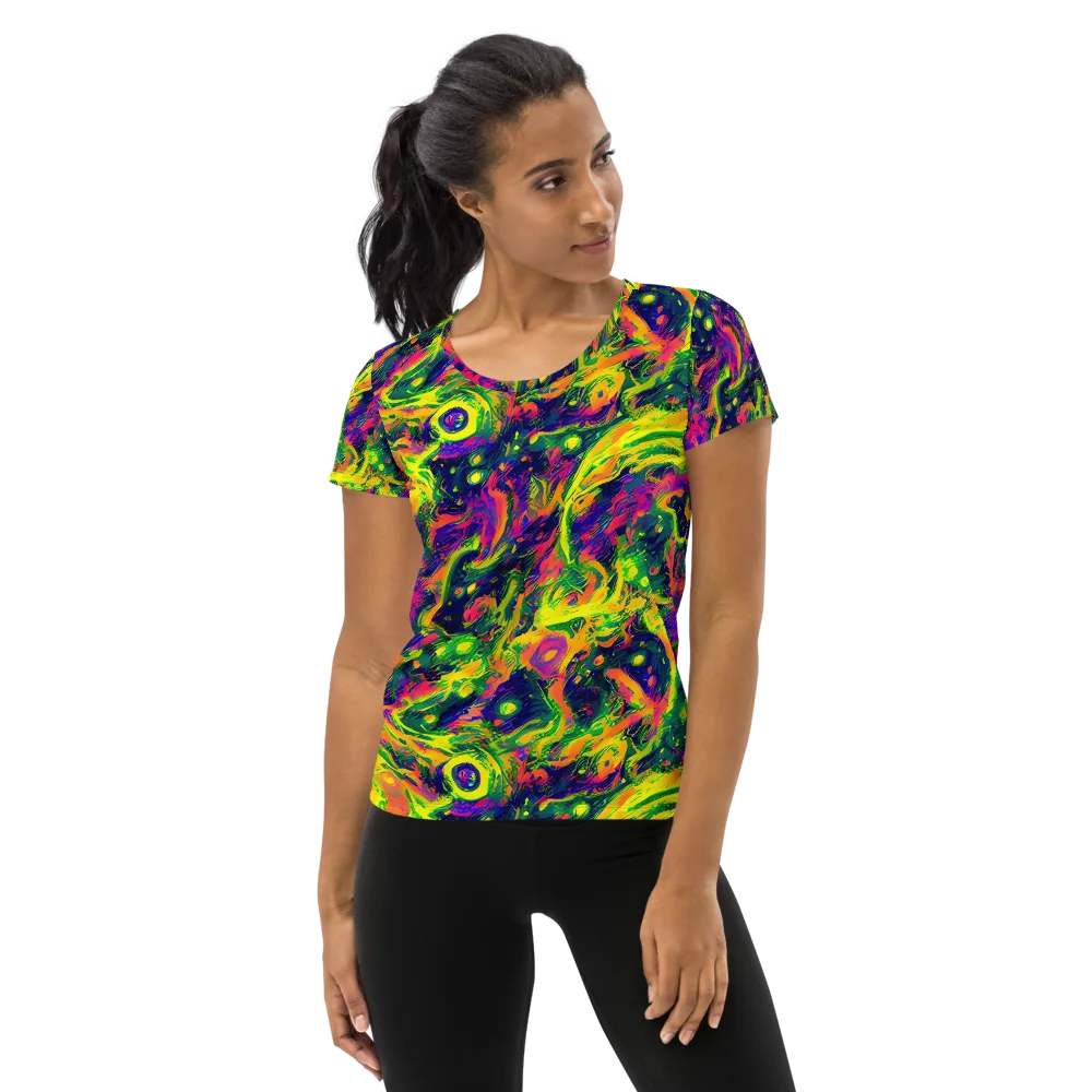 Fluorescent Frenzy on Women's Athletic T-Shirt — Front
