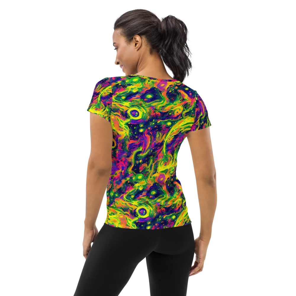 Fluorescent Frenzy on Women's Athletic T-Shirt — Back