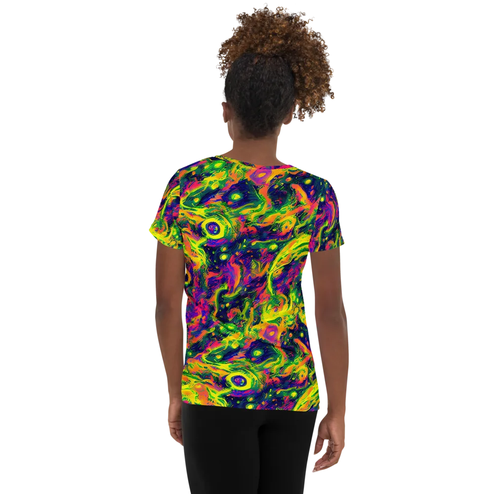 Fluorescent Frenzy on Women's Athletic T-Shirt — Back